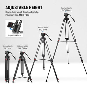 NEEWER TP74 74" 187cm Pro Video Tripod with Fluid Head
