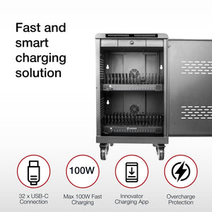 Shintaro 32-Port USB-C PD3.0 2000W GaN Charging Trolley for Smartphone, Tablet, & Notebook Devices & Smart Power Management via InnovateCharger App